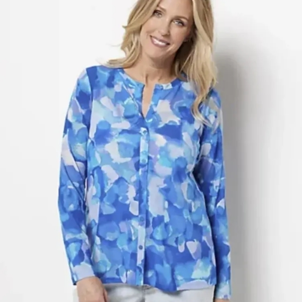 LOGO Layers by Lori Goldstein Watercolor Mesh Cardigan 2X